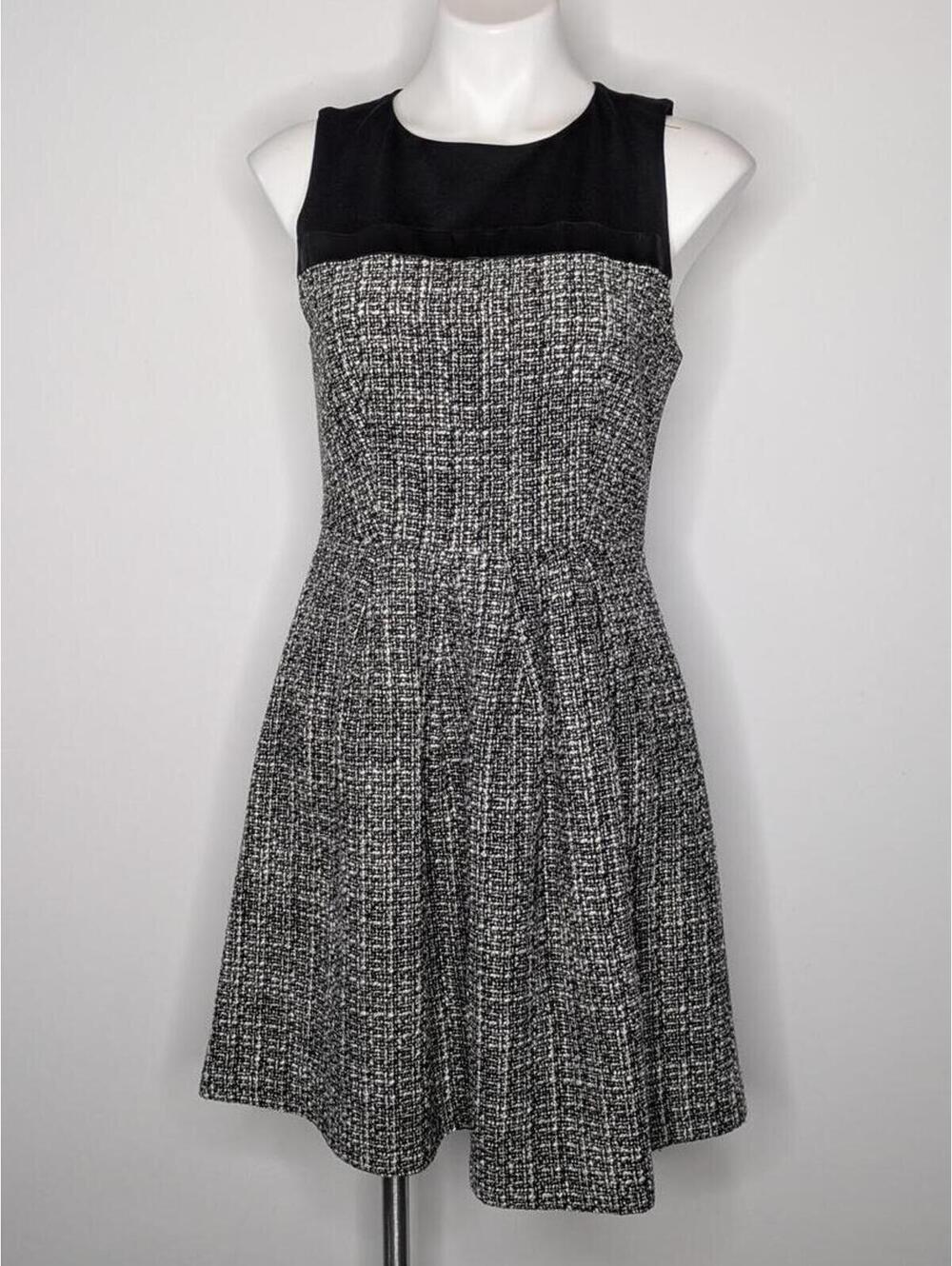 Boston Proper Black White Woven Colorblock Sleeveless Knee Length Dress 8